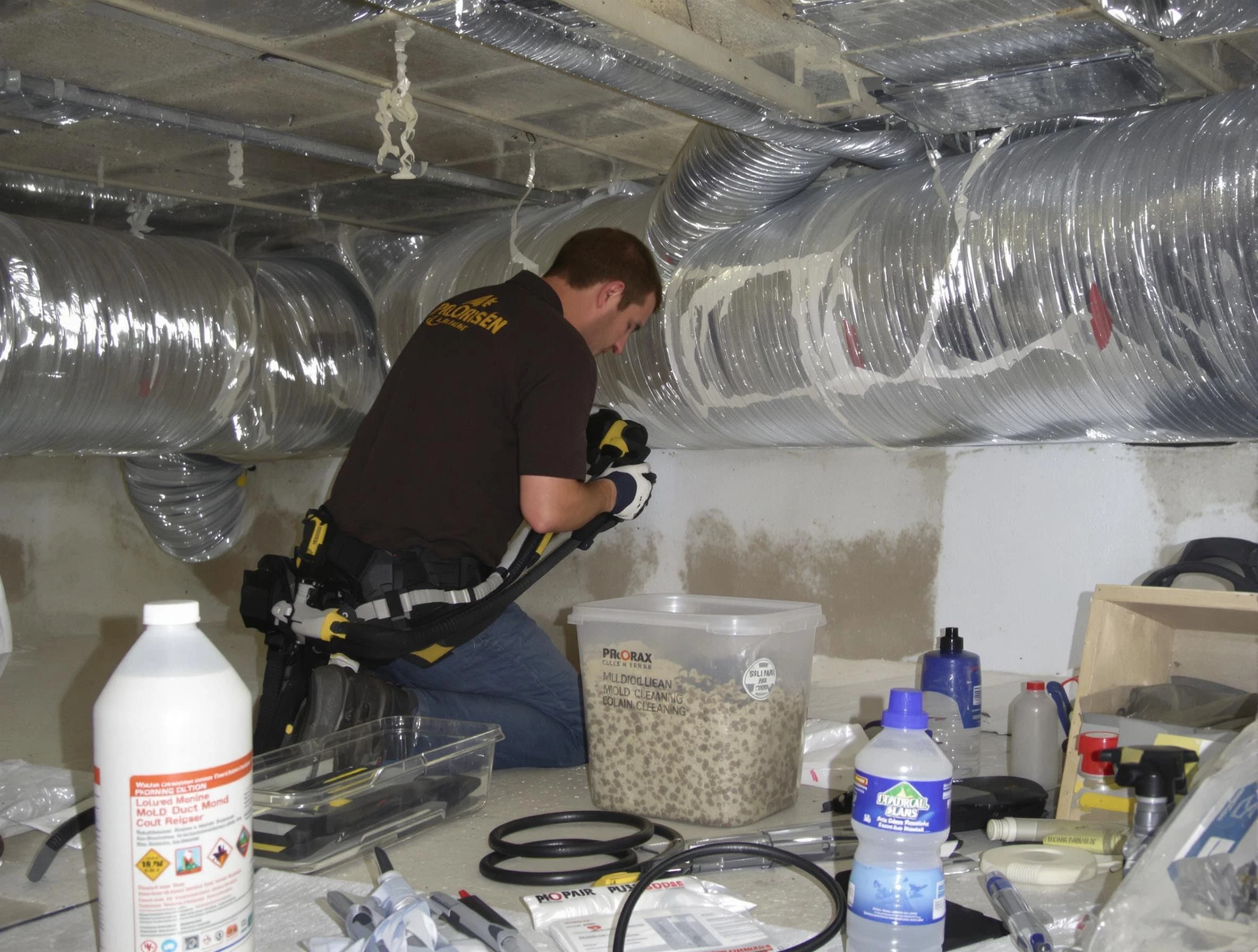 Malden Air Duct Cleaning specialist performing professional mold removal from air ducts in Malden
