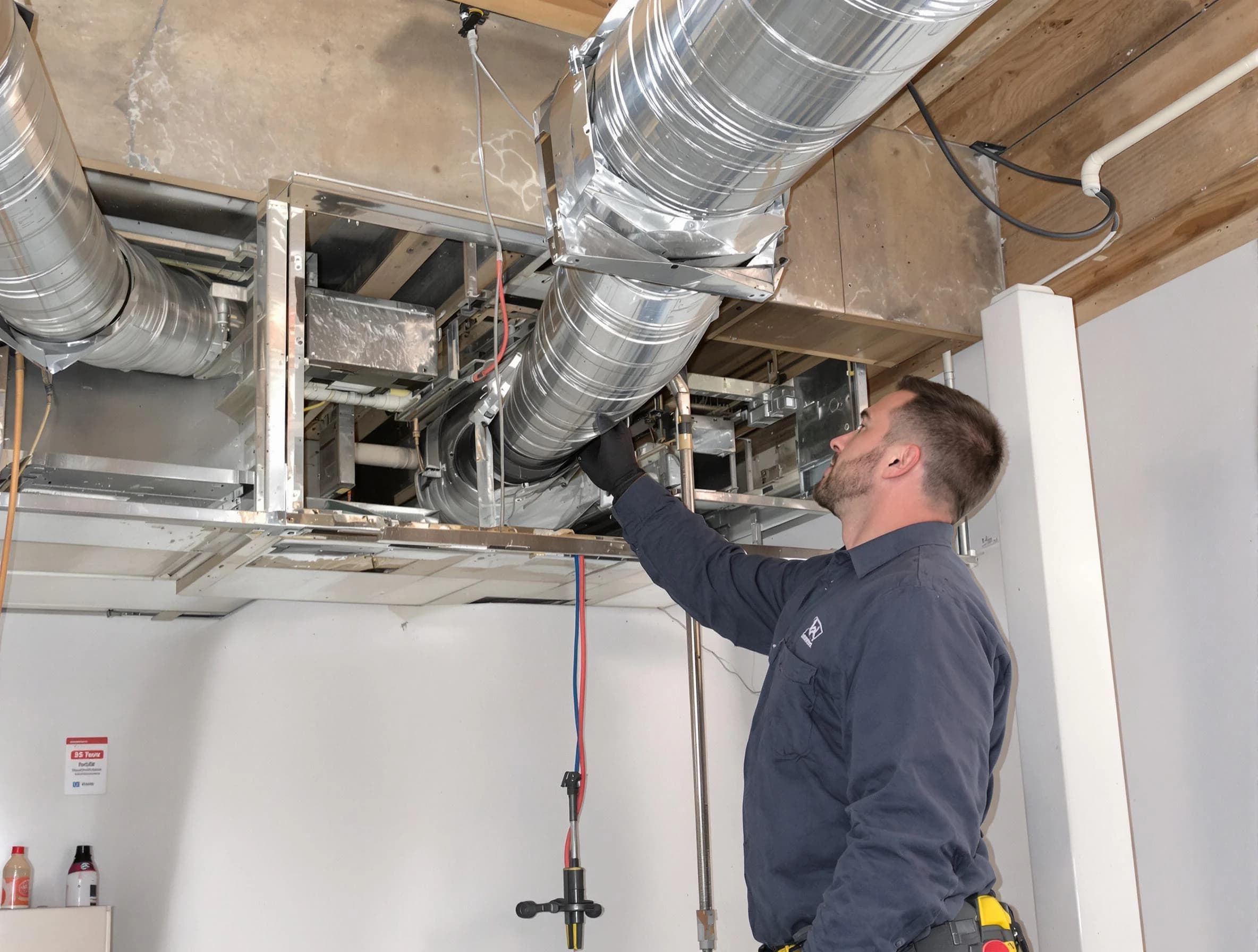 Malden Air Duct Cleaning technician performing professional air duct repair using specialized tools in Malden