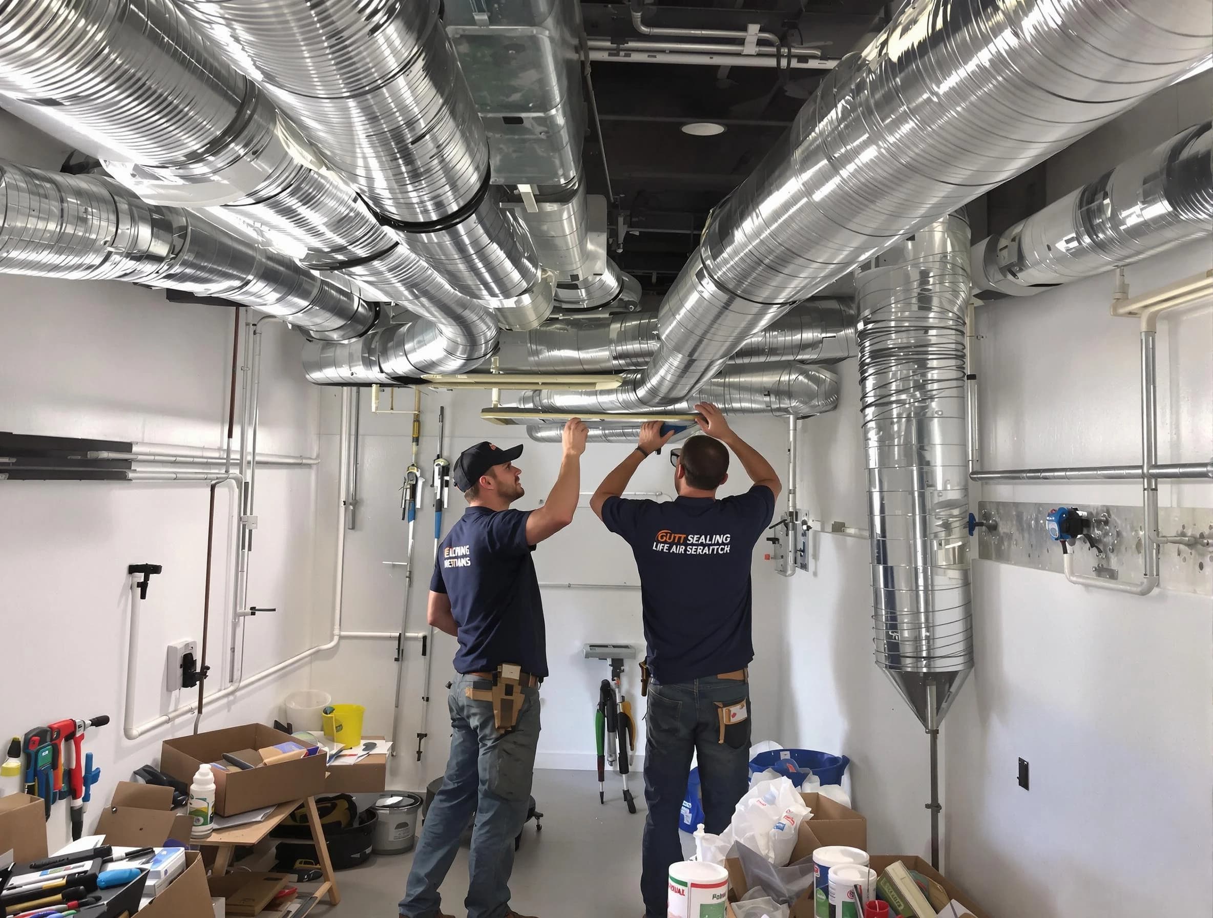 Malden Air Duct Cleaning technician applying professional duct sealing solutions in Malden