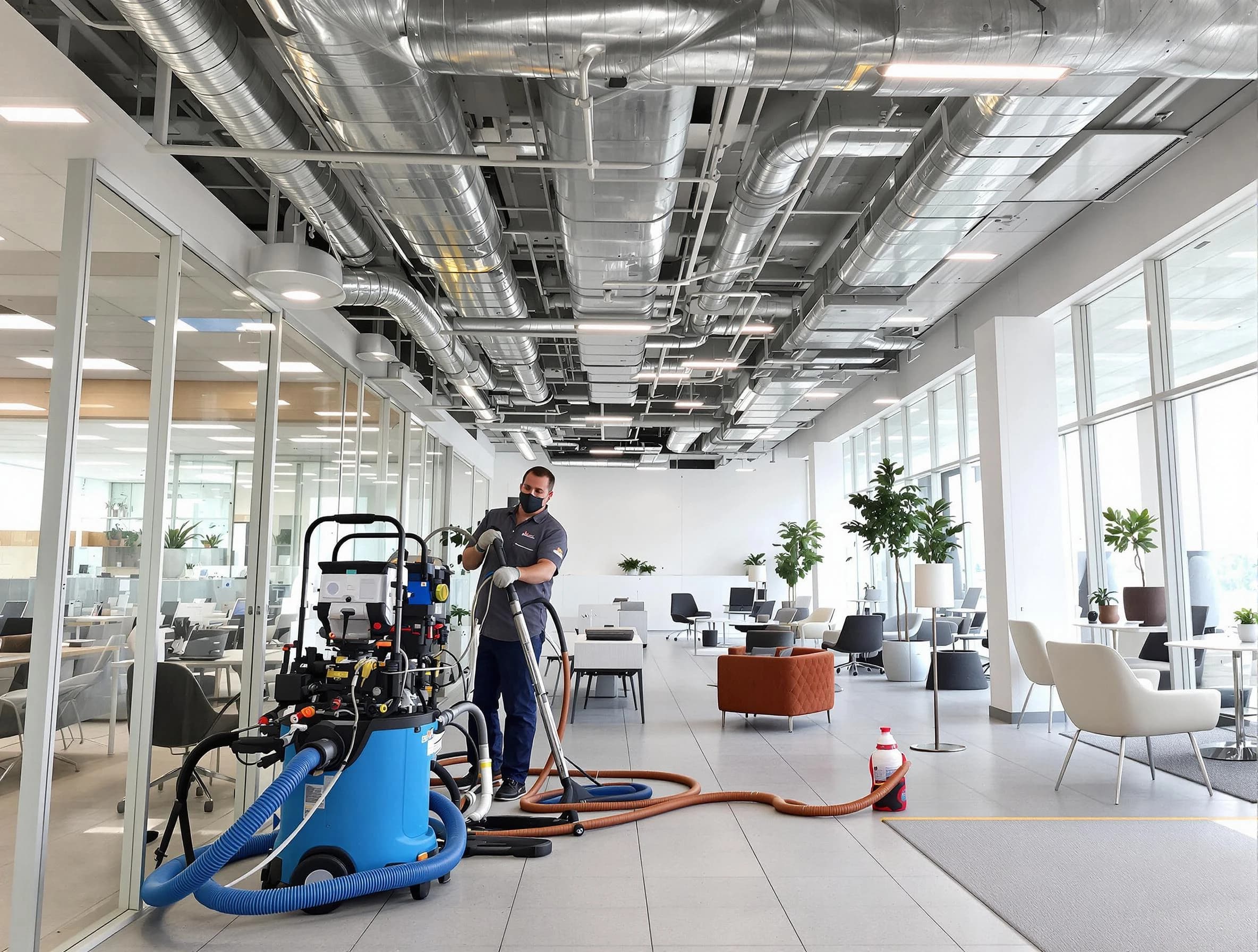 Malden Air Duct Cleaning team conducting comprehensive commercial duct cleaning at a business location in Malden