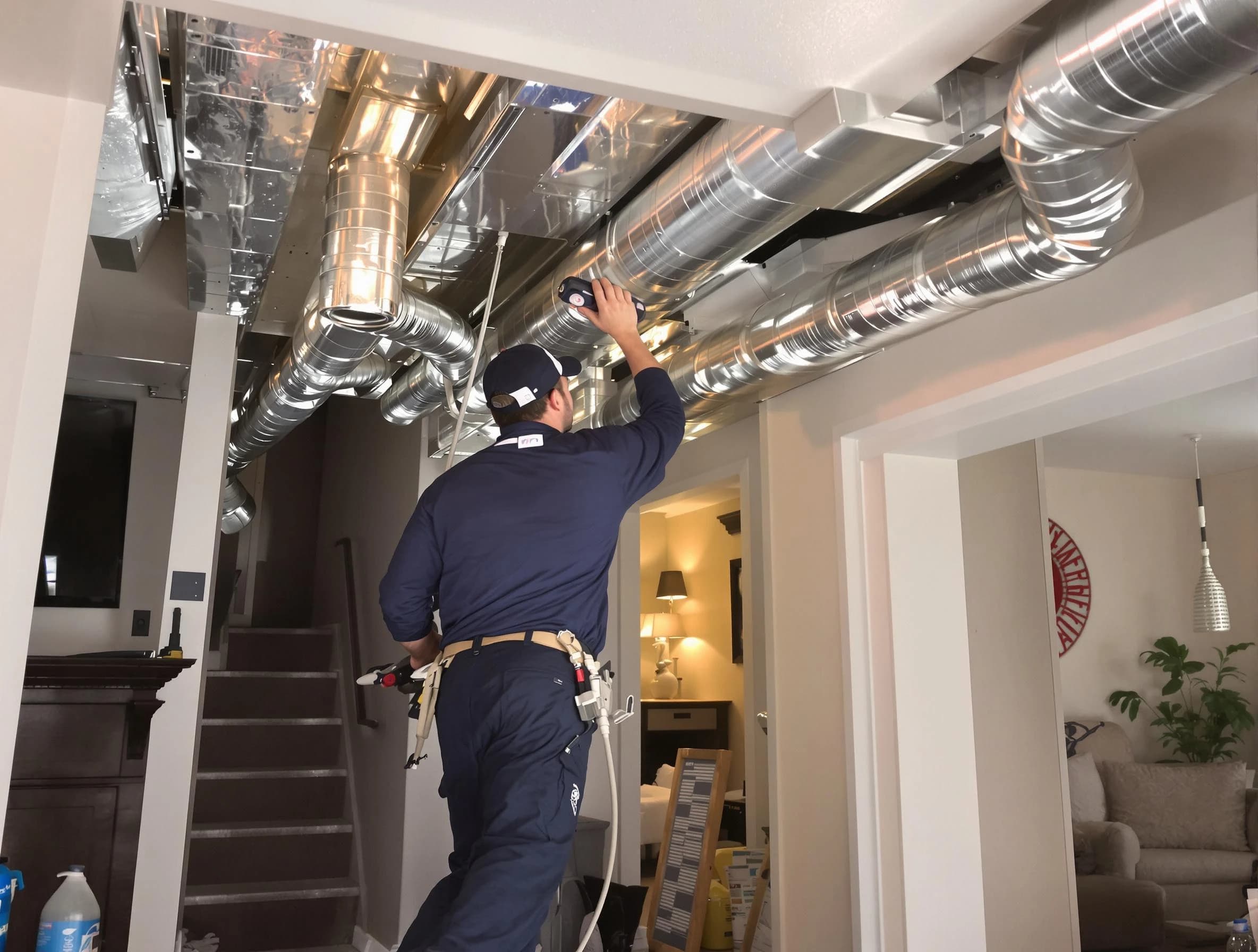 Malden Air Duct Cleaning expert performing specialized duct cleaning in a mobile home in Malden