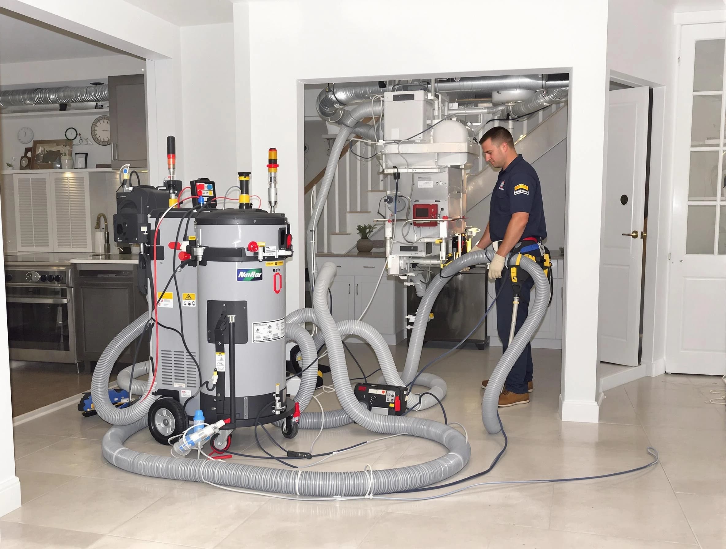 Malden Air Duct Cleaning technician operating negative pressure cleaning equipment for thorough duct maintenance in Malden