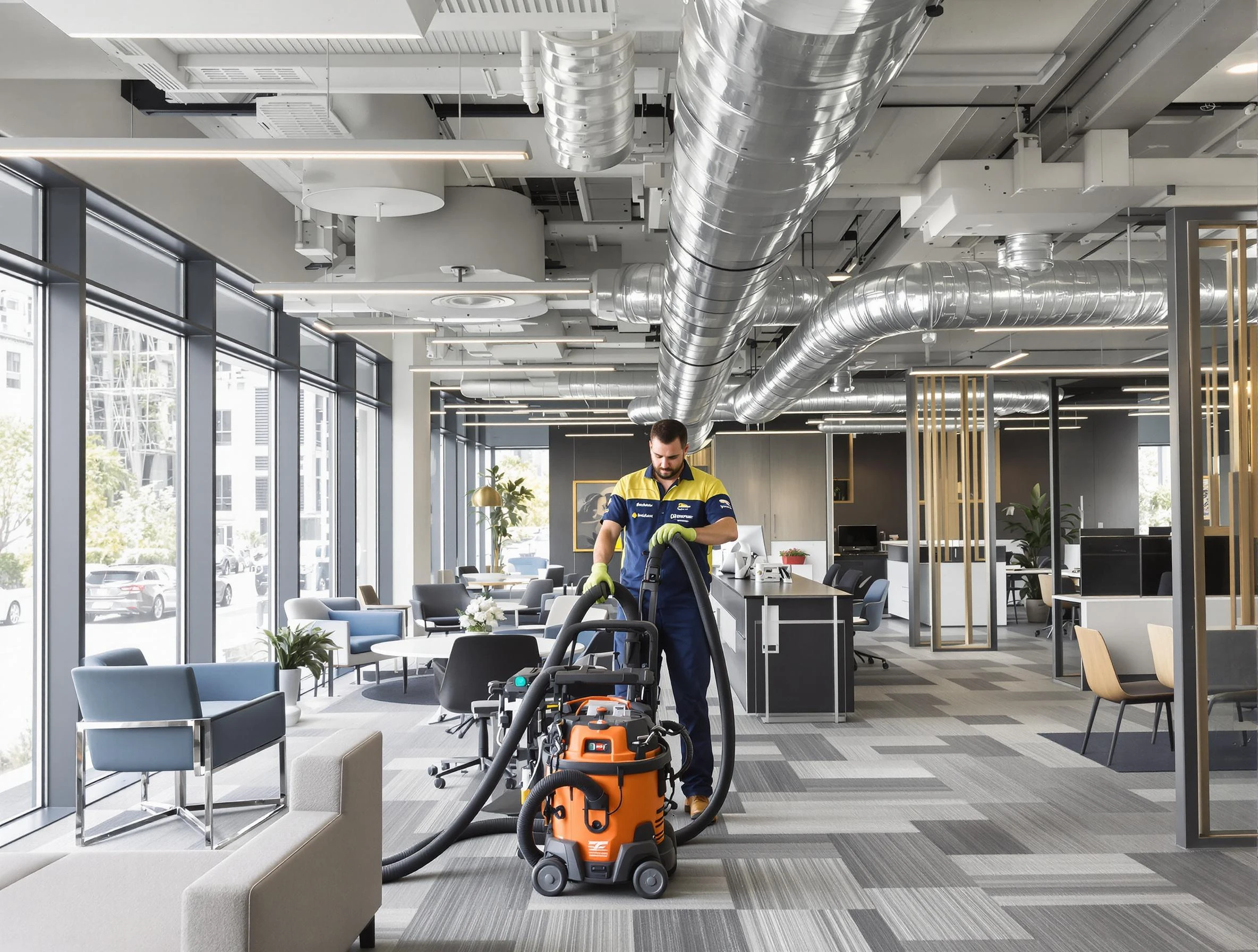 Malden Air Duct Cleaning team performing thorough commercial duct cleaning at a Malden business center
