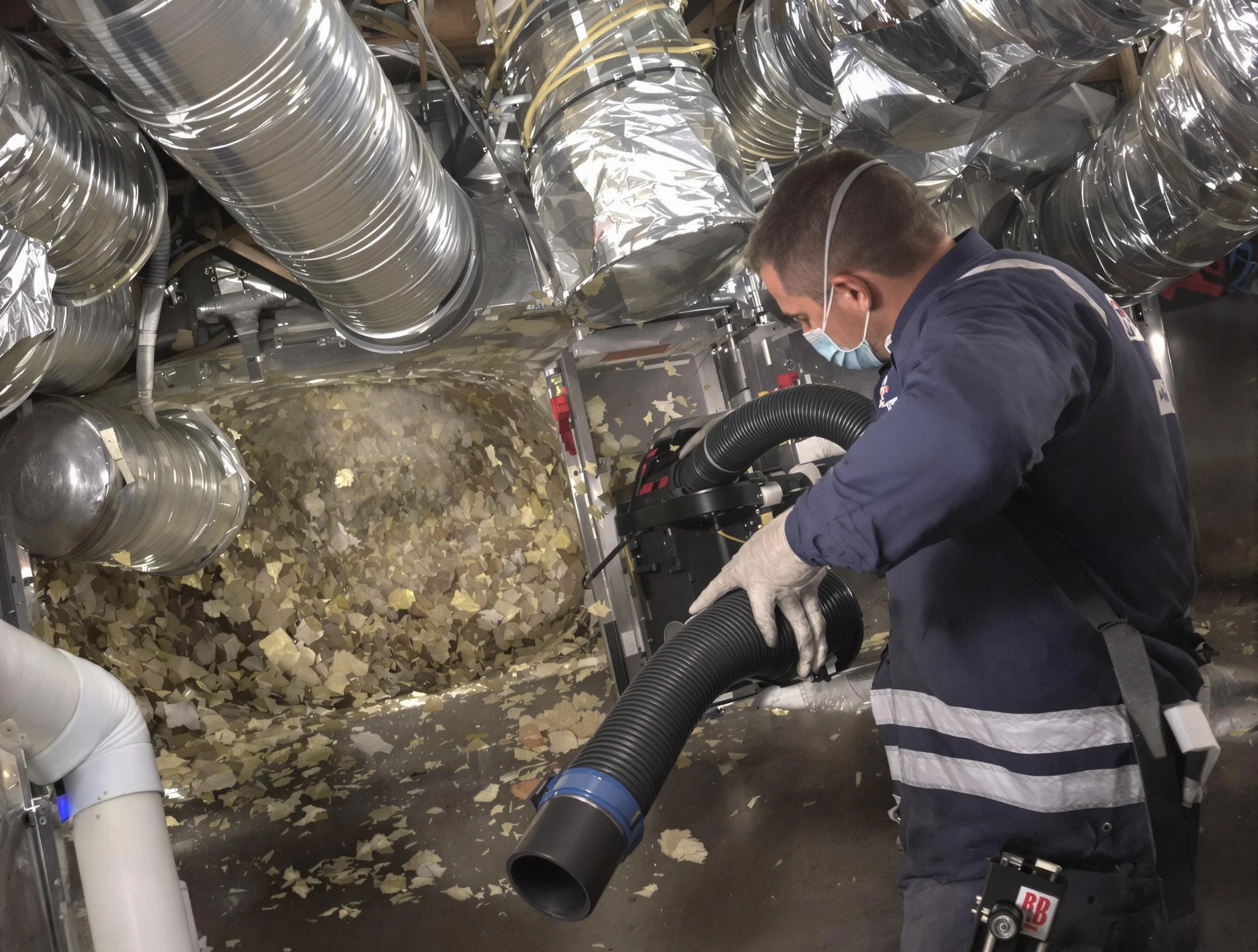 Malden Air Duct Cleaning specialist operating negative pressure cleaning equipment for thorough duct maintenance in Malden